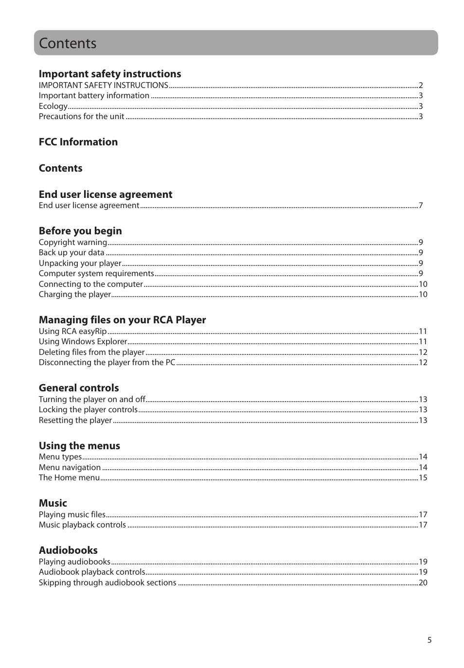 RCA M2204BL User Manual | Page 5 / 87