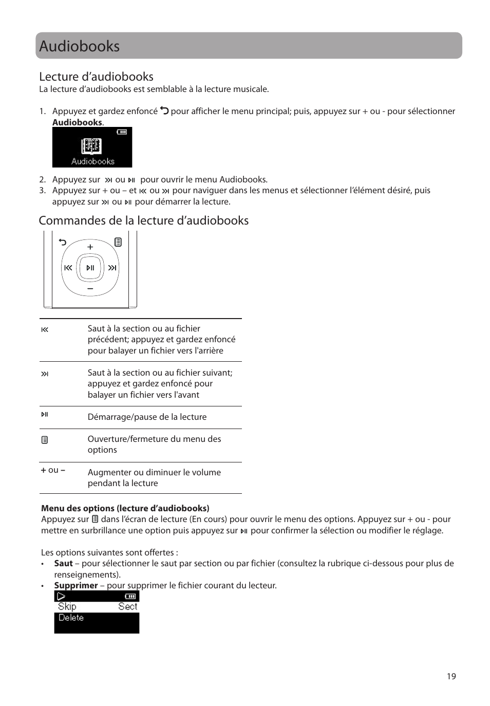 Audiobooks, Lecture d’audiobooks, Commandes de la lecture d’audiobooks | RCA M2204BL User Manual | Page 77 / 87