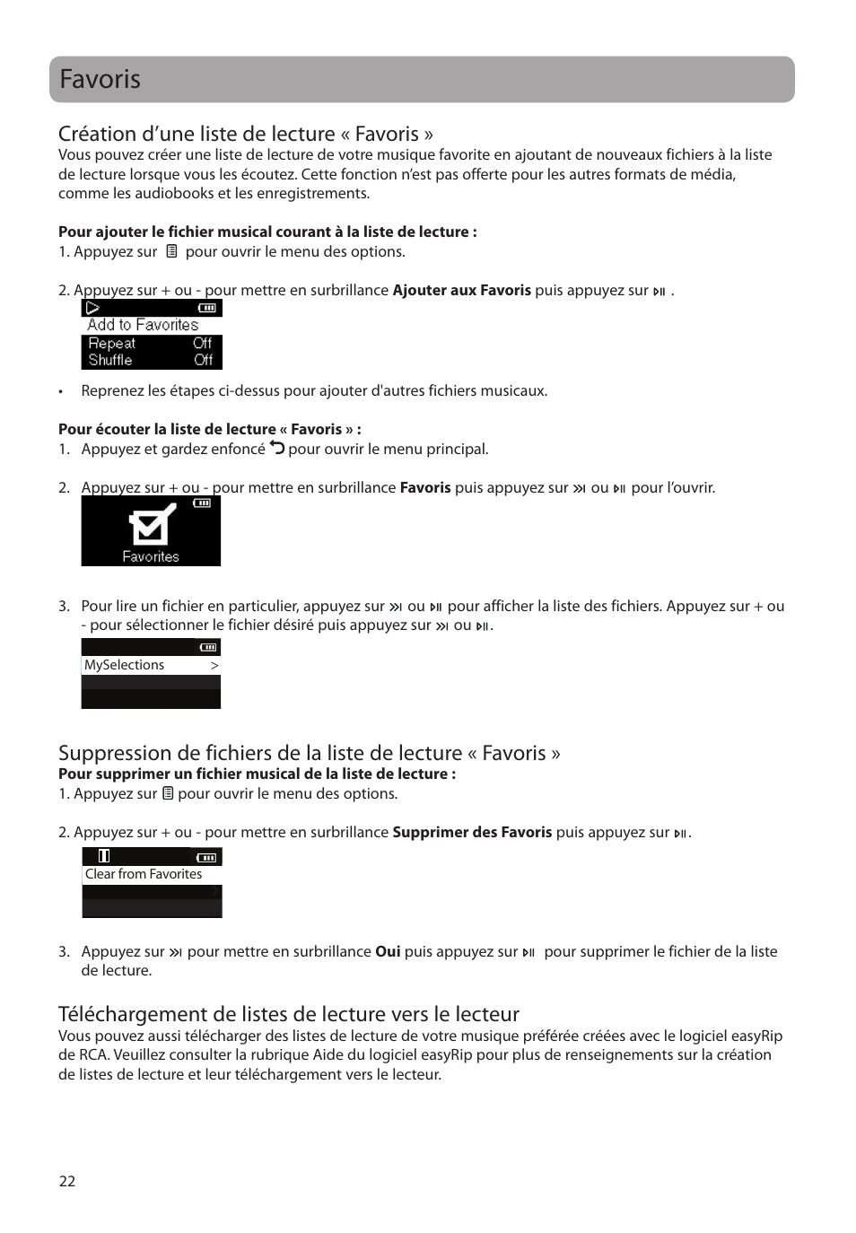 Favoris, Création d’une liste de lecture « favoris | RCA M2204BL User Manual | Page 80 / 87