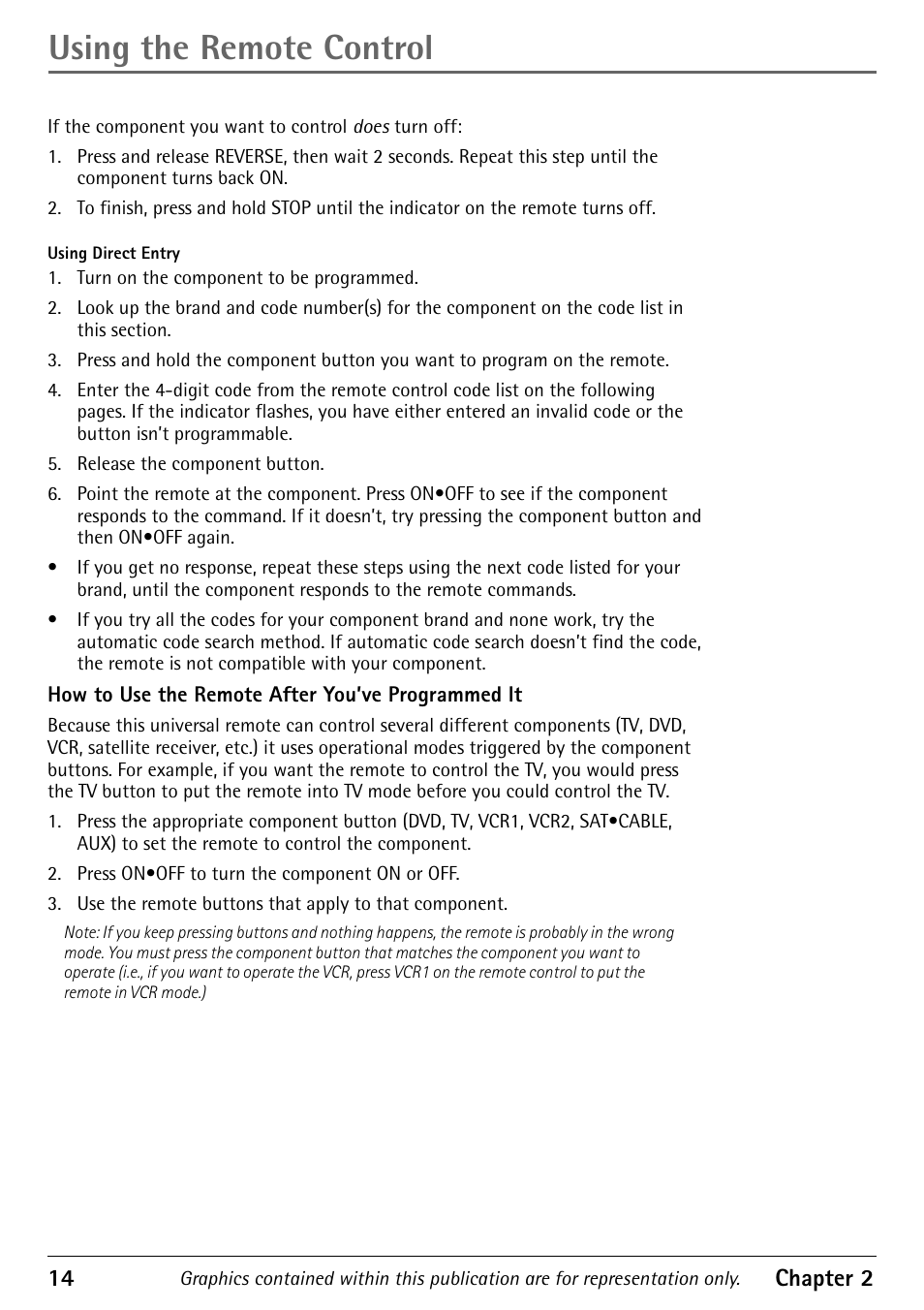 How to use the remote after you’ve programmed it, Using the remote control | RCA Alert Guard 27V570T User Manual | Page 18 / 64