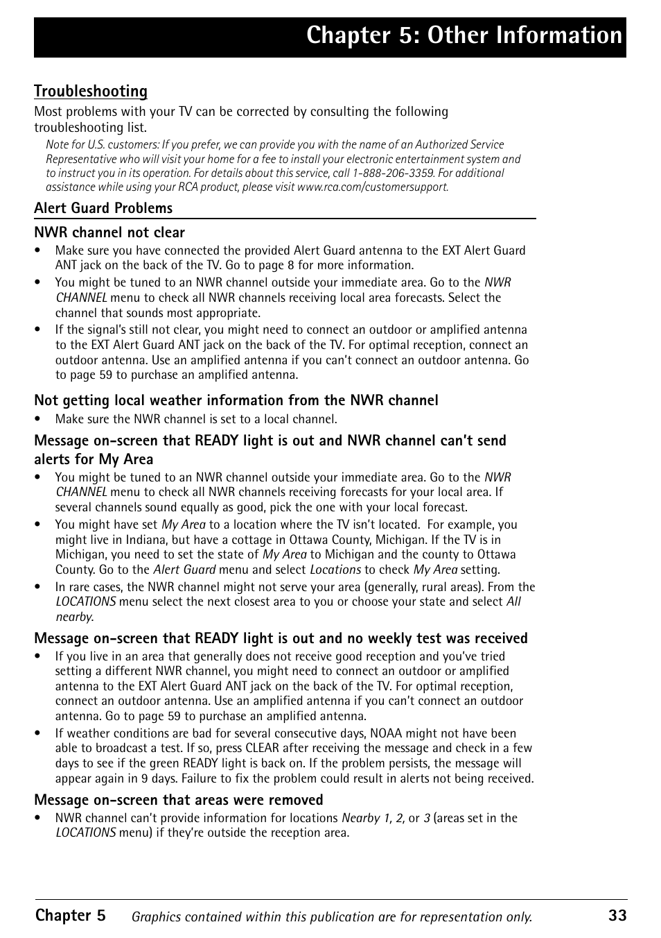 Troubleshooting, Chapter 5: other information, Chapter 5 33 | RCA Alert Guard 27V570T User Manual | Page 37 / 64