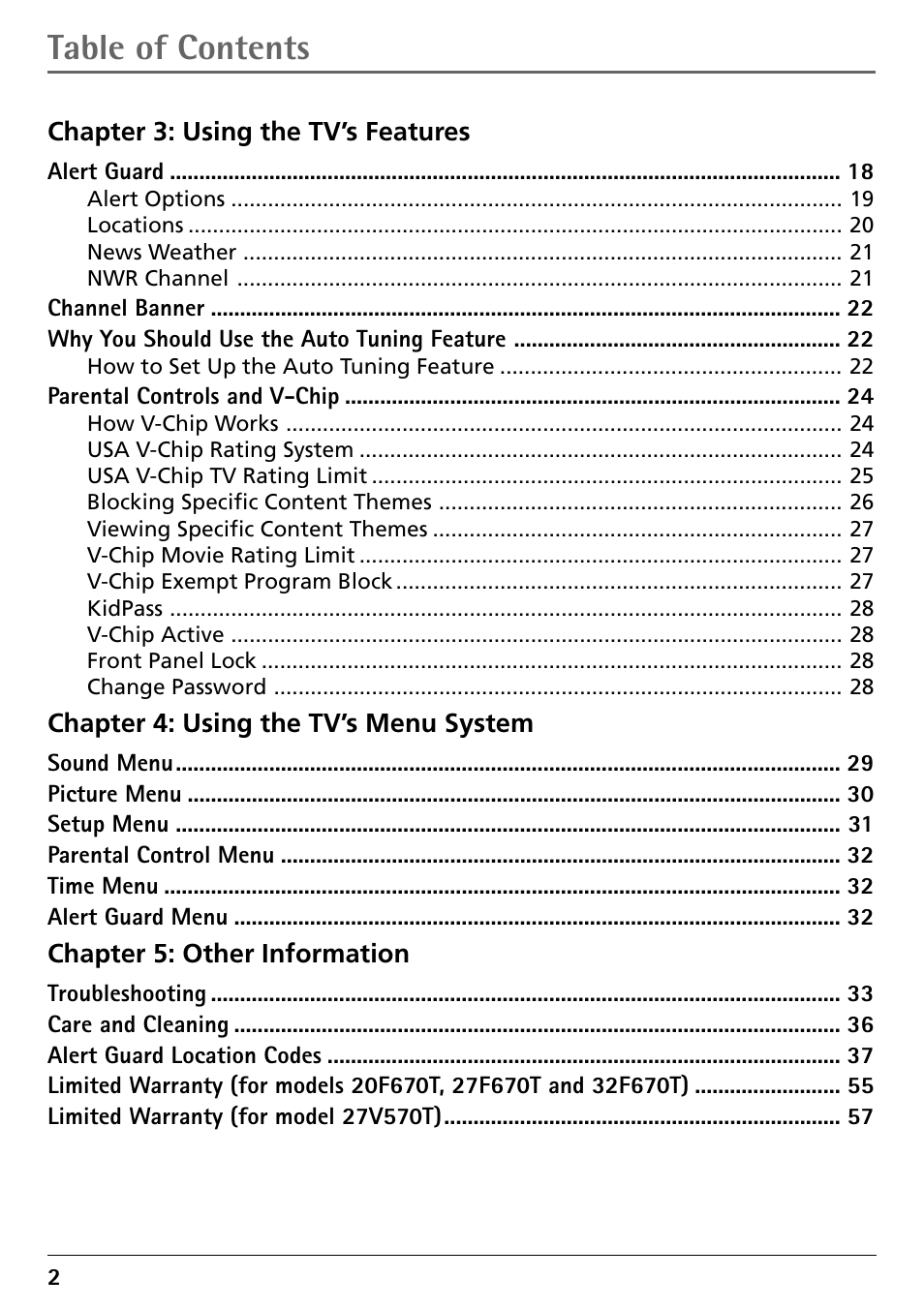 RCA Alert Guard 27V570T User Manual | Page 6 / 64