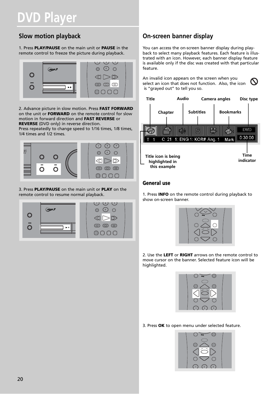 Dvd player, Slow motion playback, On-screen banner display | General use | RCA RTDVD1 User Manual | Page 24 / 51