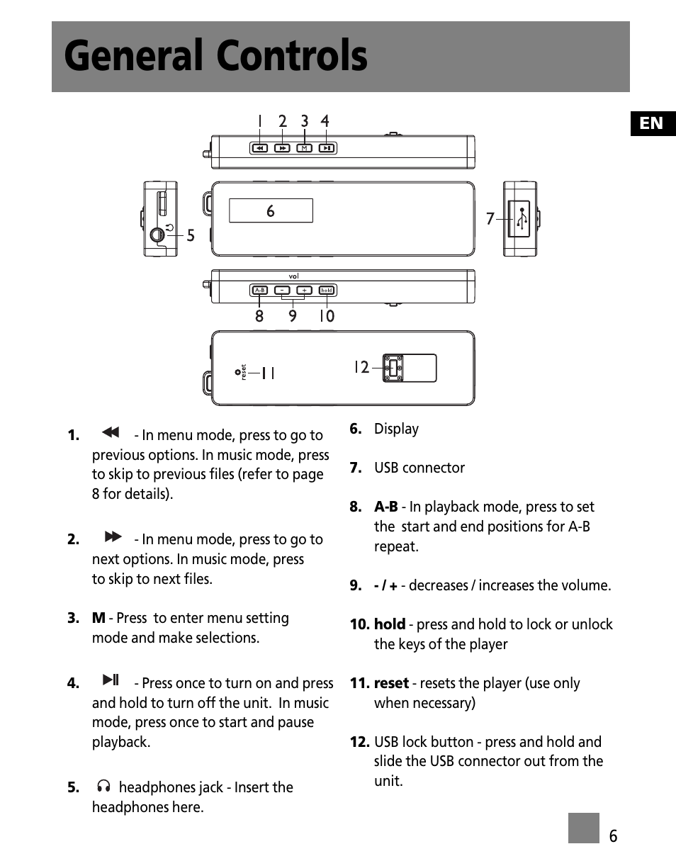 General controls | RCA M1001GBUS User Manual | Page 15 / 47