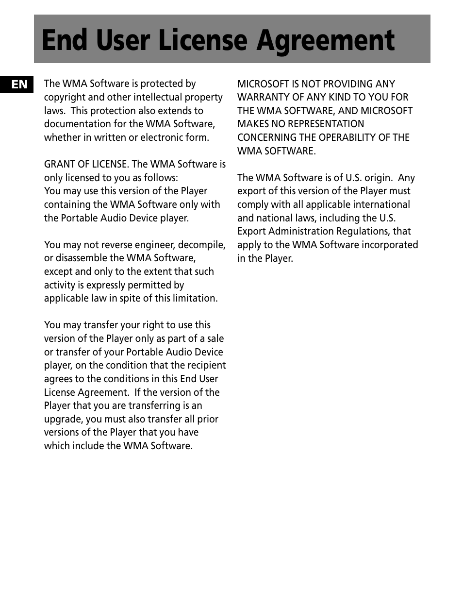 End user license agreement | RCA M1001GBUS User Manual | Page 32 / 47