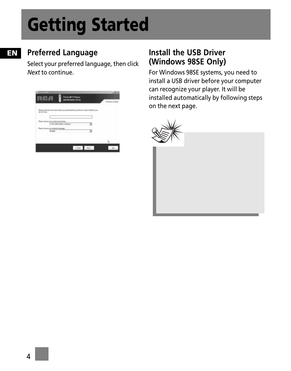 Getting started | RCA M1001GBUS User Manual | Page 38 / 47