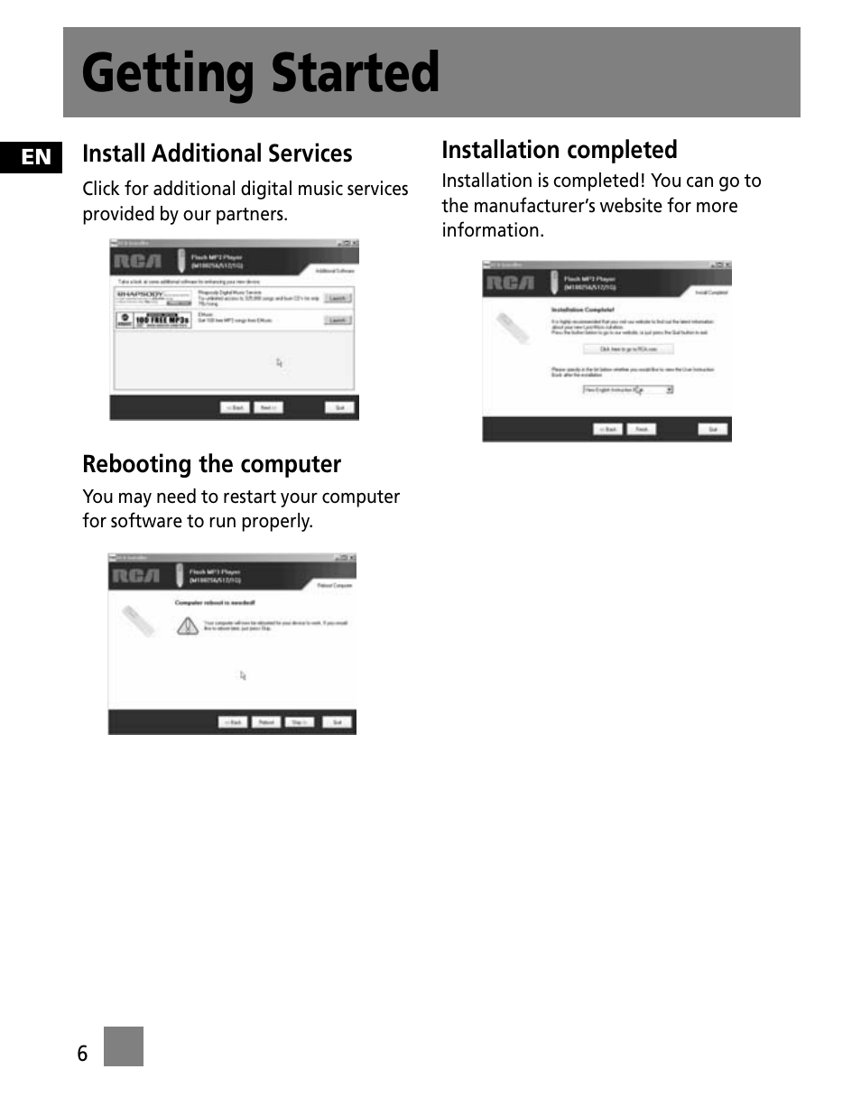 Getting started | RCA M1001GBUS User Manual | Page 40 / 47