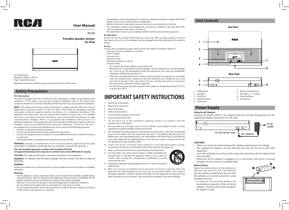 RCA Ri338 User Manual | 2 pages