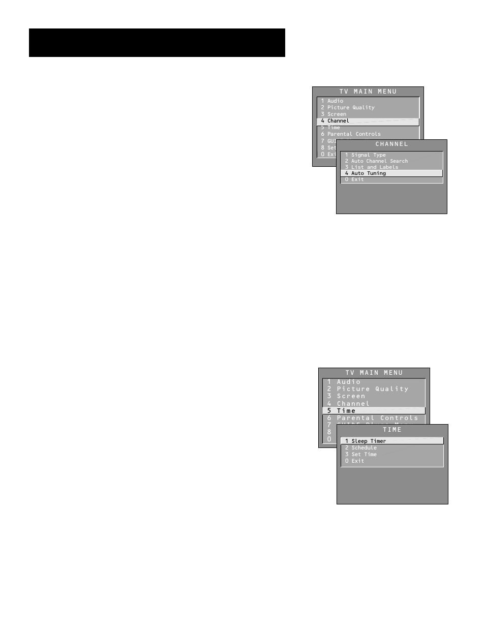 Using the menu system, Time menu, Other menus | RCA Pius+ Gold System User Manual | Page 38 / 64