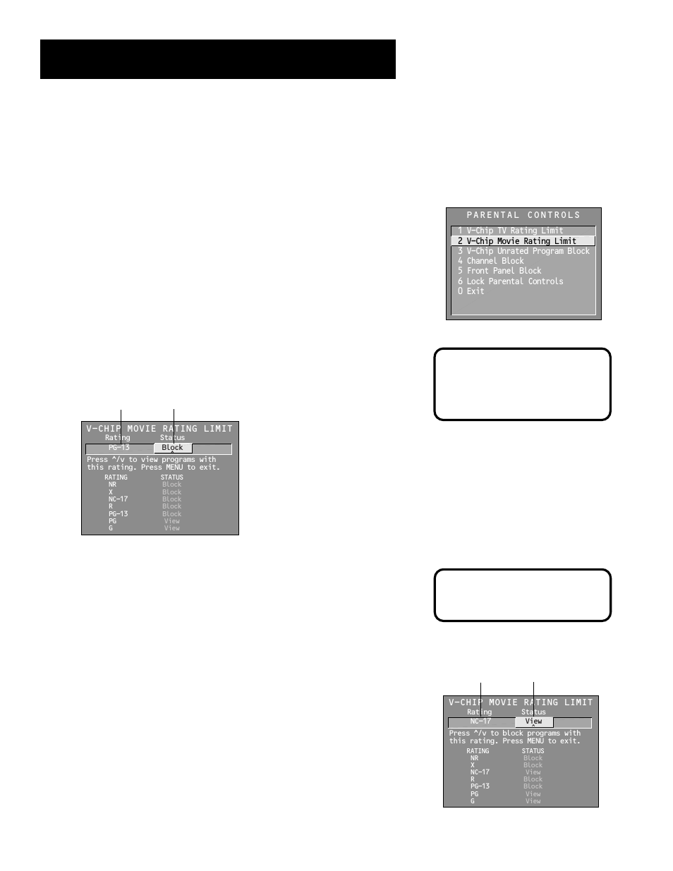 Features and controls, V-chip movie rating limit, Blocking movie ratings | Viewing movie ratings | RCA Pius+ Gold System User Manual | Page 54 / 64