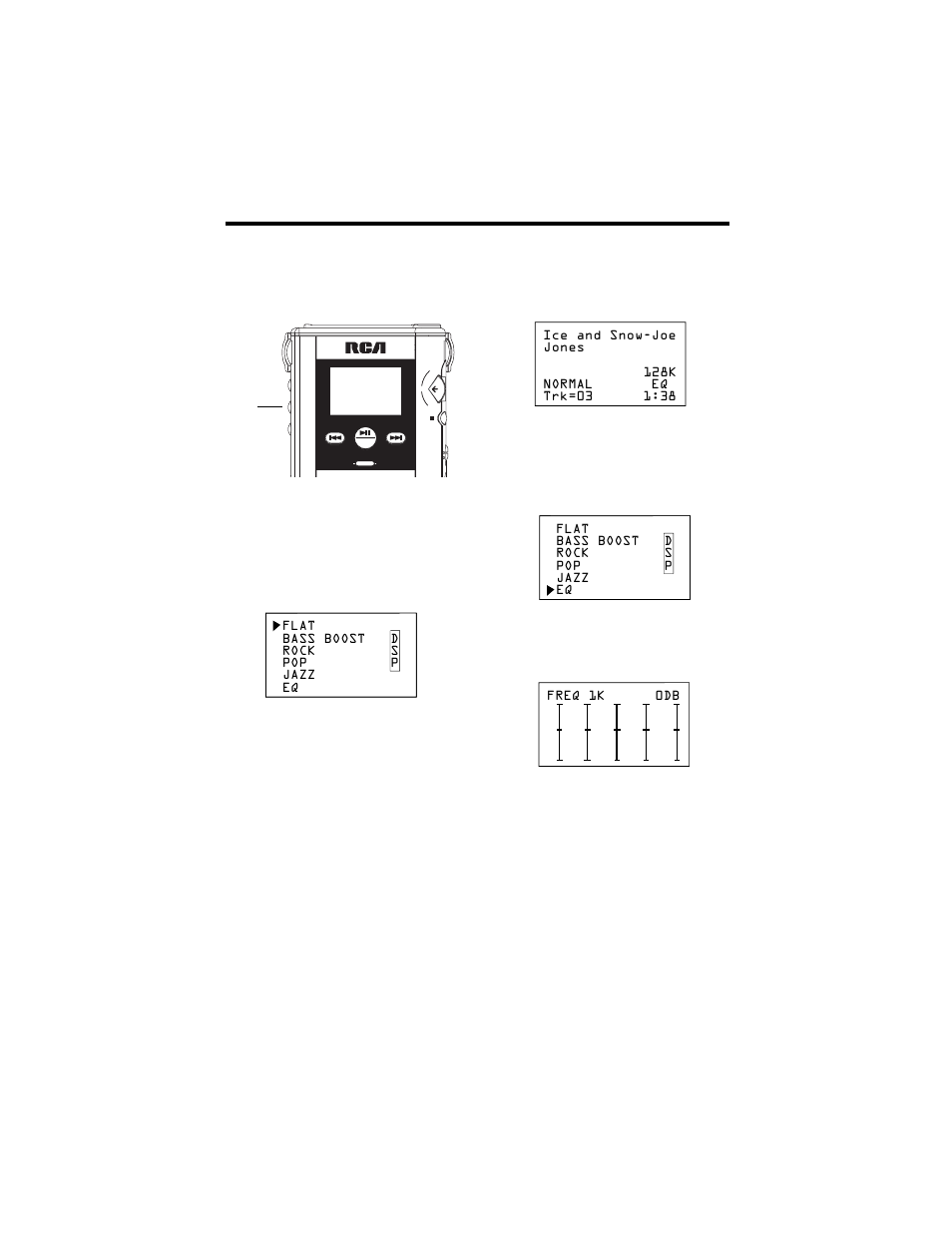 Player features, Digital signal processor) menu, Dsp modes | Equalizer feature | RCA RD2211 User Manual | Page 49 / 64