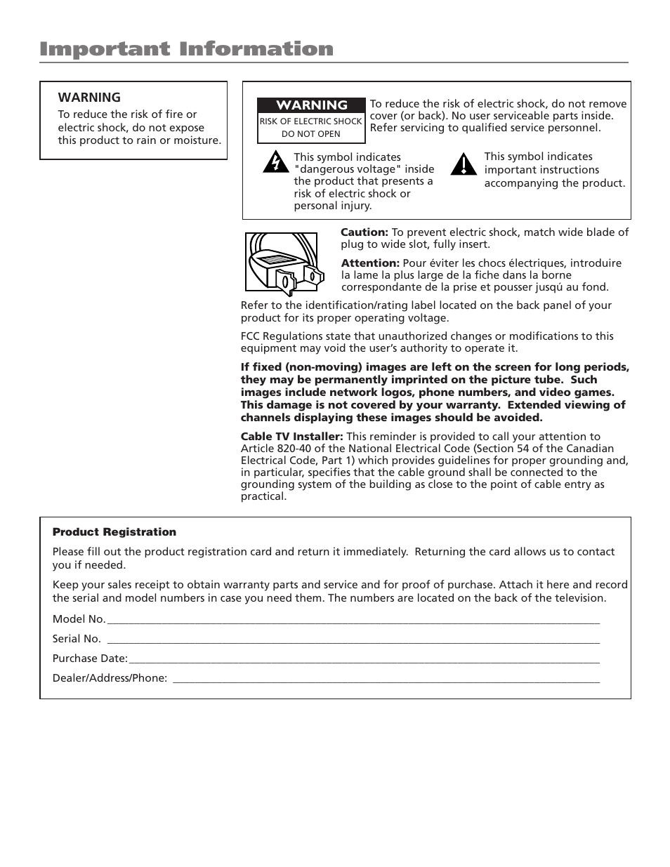 Important information | RCA T13208 User Manual | Page 2 / 48