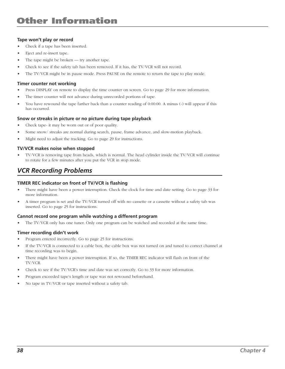 Other information, Vcr recording problems | RCA T13208 User Manual | Page 40 / 48