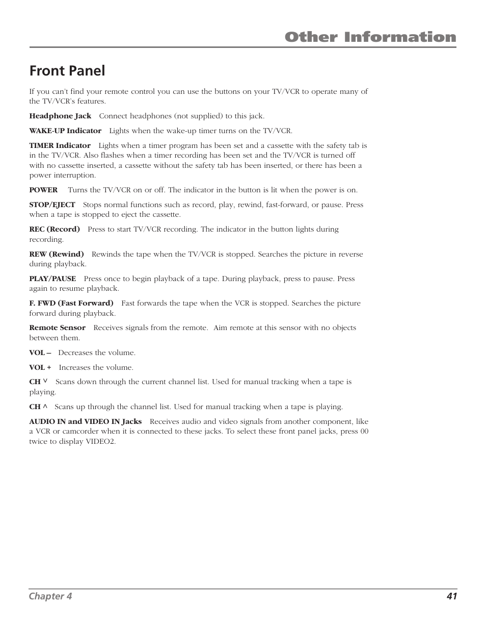 Other information front panel | RCA T13208 User Manual | Page 43 / 48