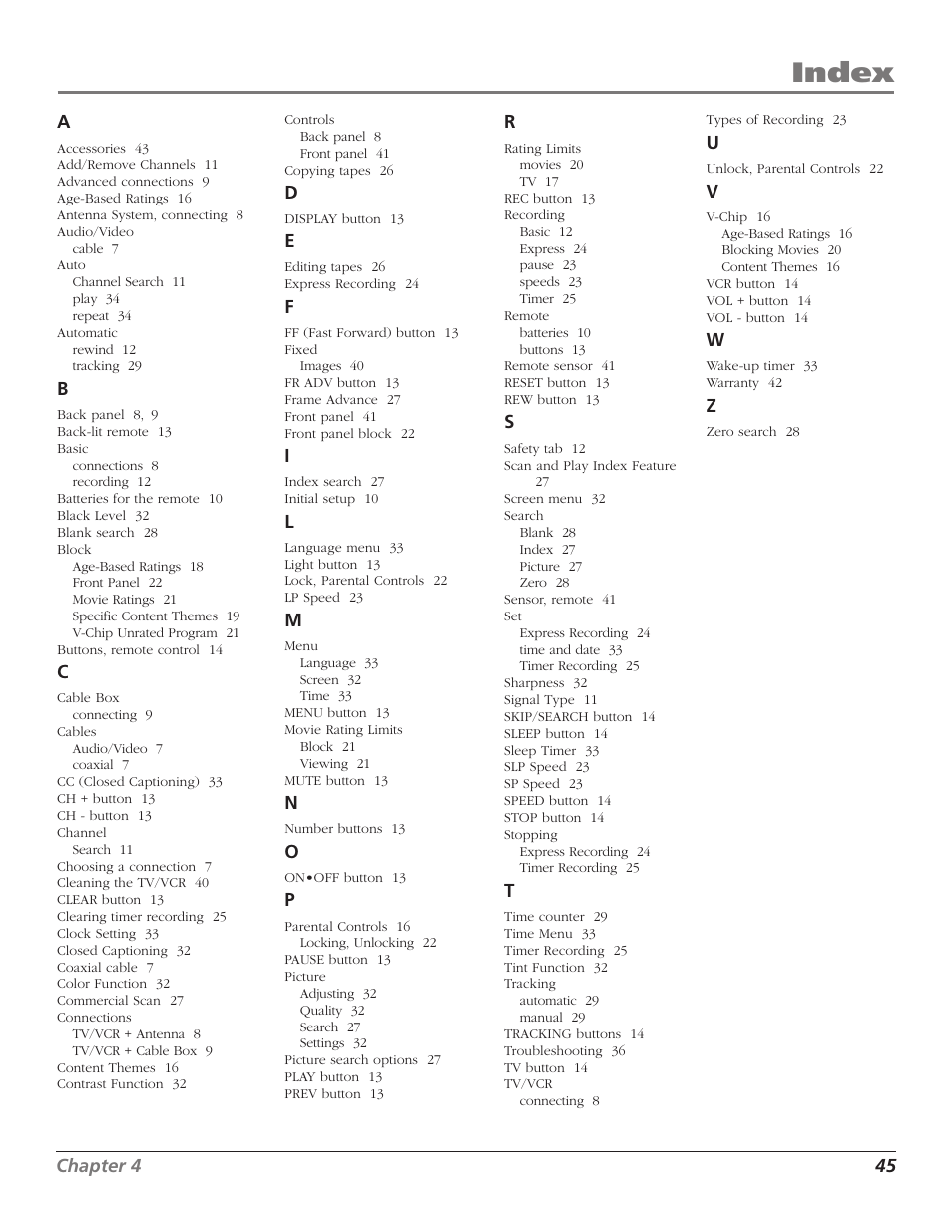 Index | RCA T13208 User Manual | Page 47 / 48