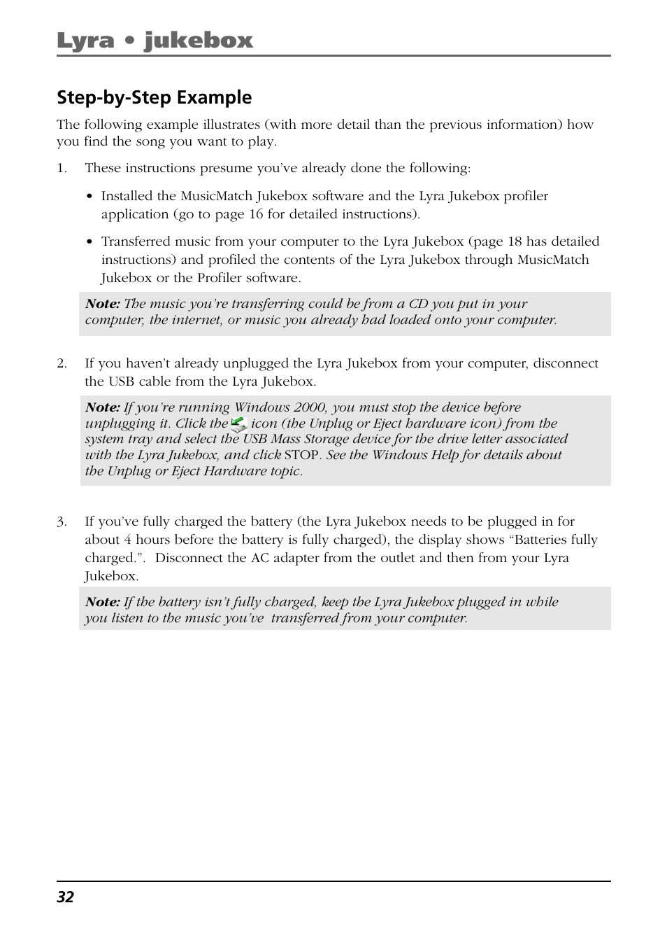 Step-by-step example, Lyra • jukebox | RCA Lyra RD2850 User Manual | Page 32 / 64