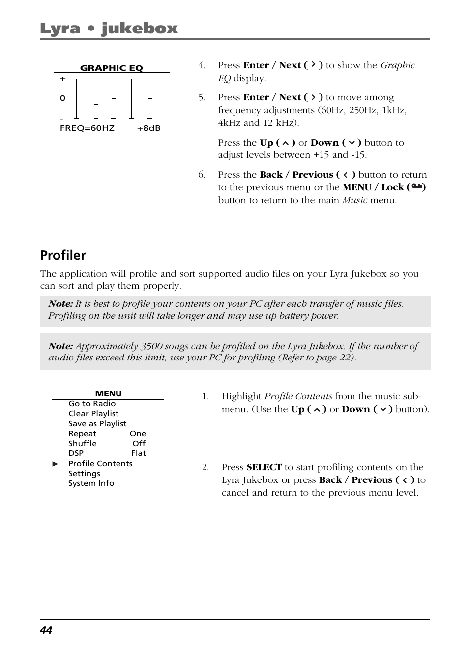 Profiler, Lyra • jukebox | RCA Lyra RD2850 User Manual | Page 44 / 64