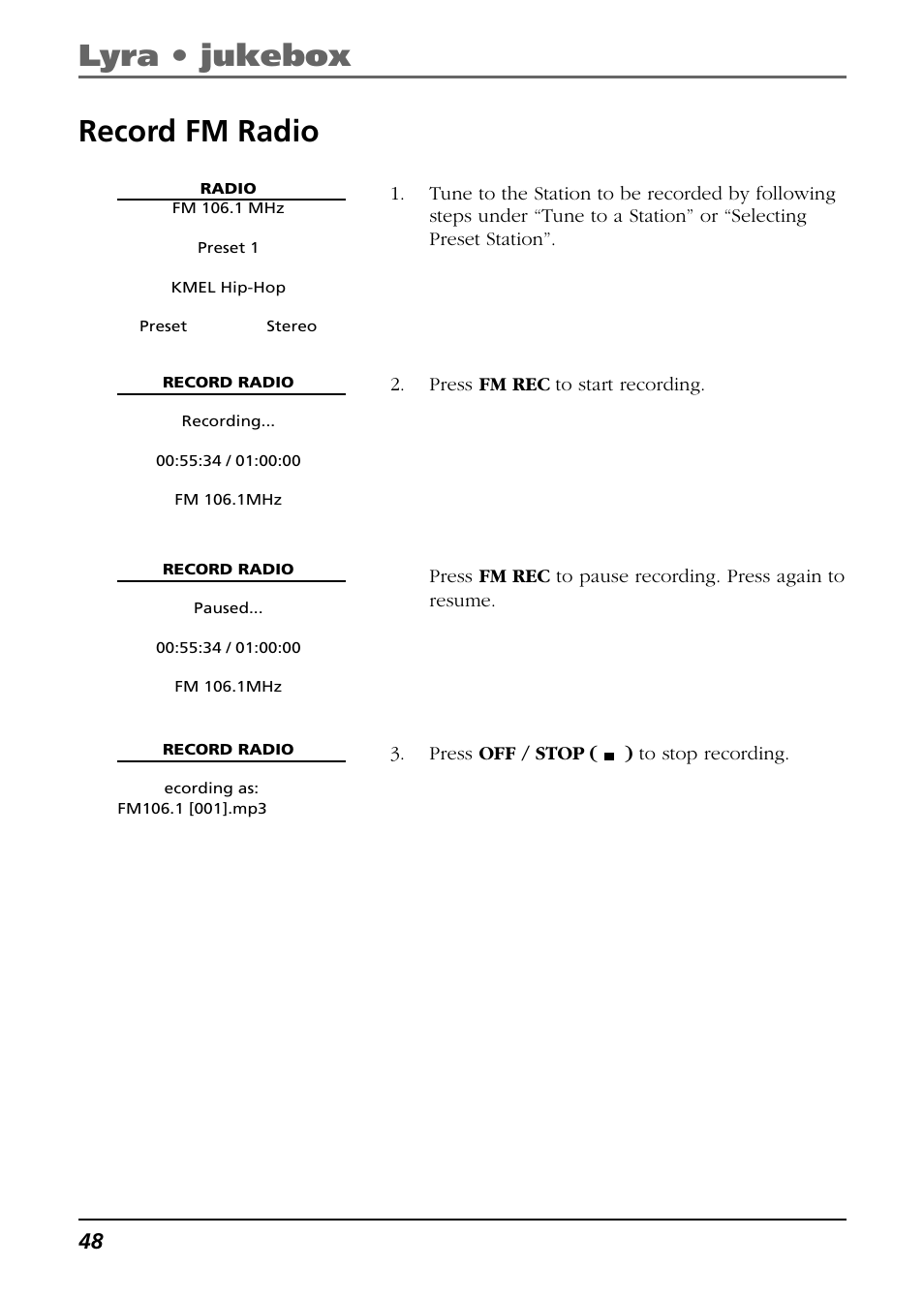 Record fm radio, Lyra • jukebox record fm radio | RCA Lyra RD2850 User Manual | Page 48 / 64