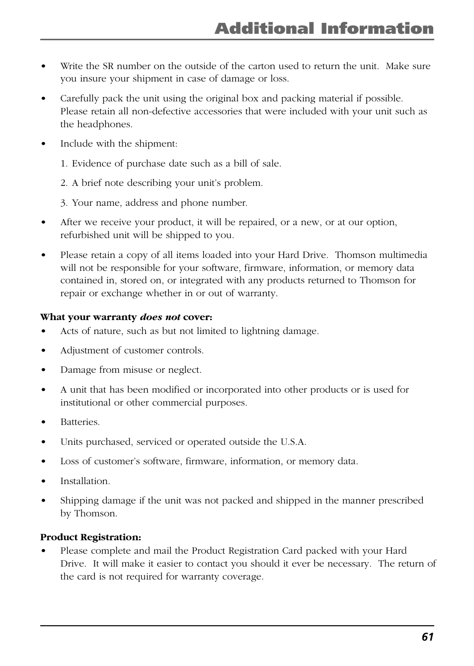 Additional information | RCA Lyra RD2850 User Manual | Page 61 / 64