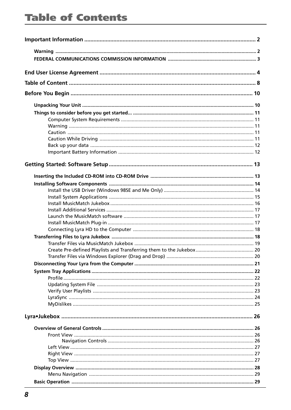 RCA Lyra RD2850 User Manual | Page 8 / 64