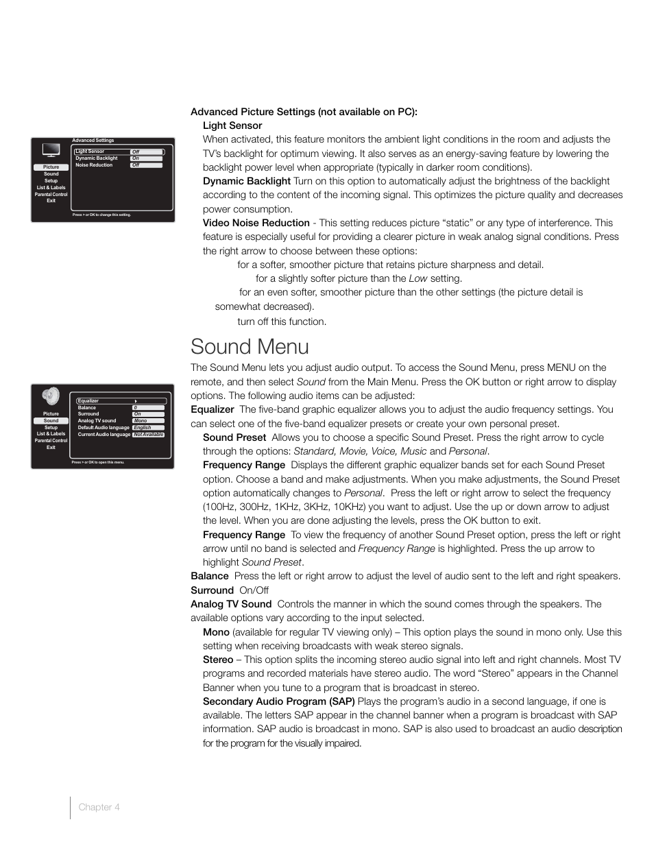 Sound menu | RCA L19HD41 User Manual | Page 26 / 40