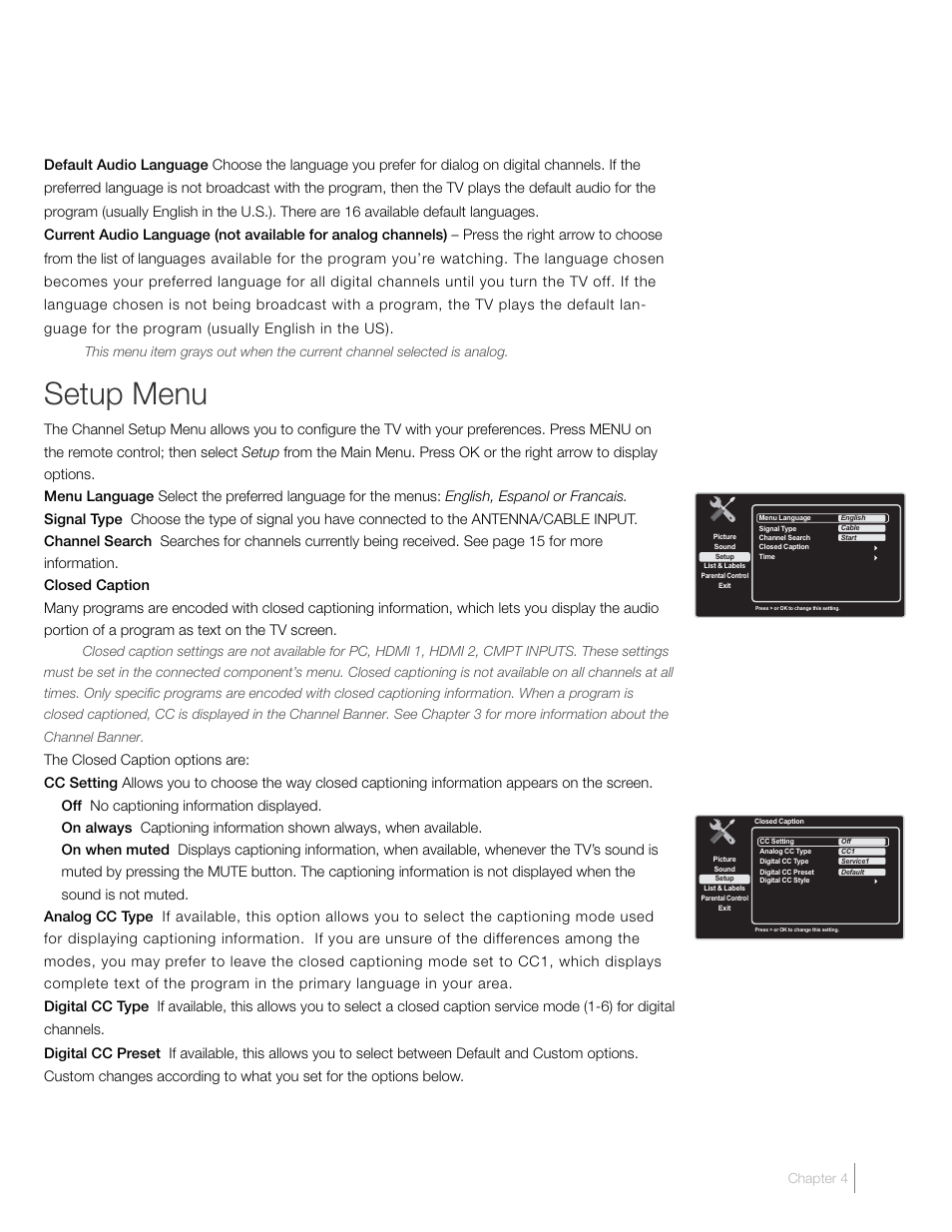 Setup menu | RCA L19HD41 User Manual | Page 27 / 40