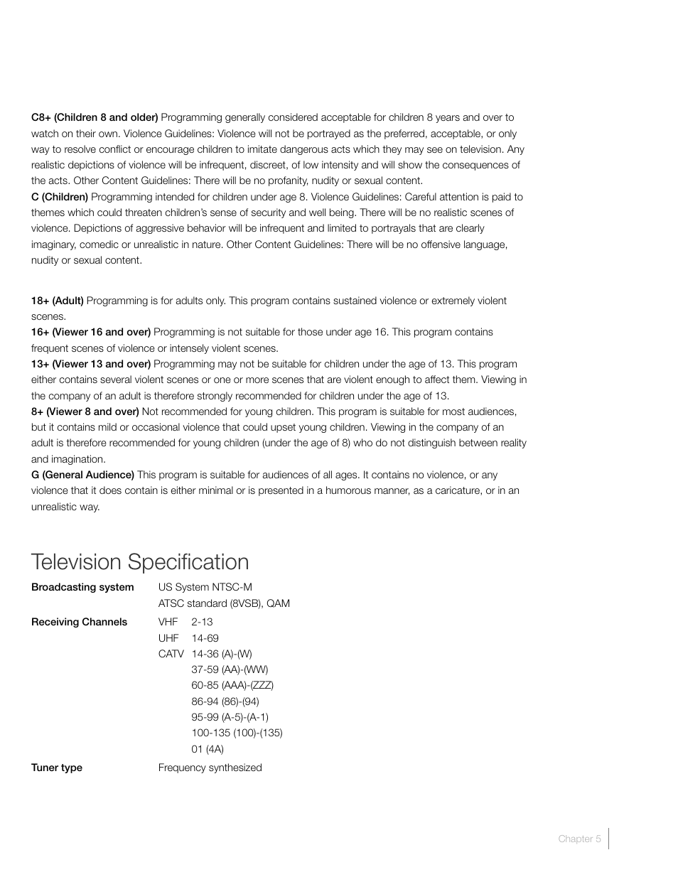 Television specification | RCA L19HD41 User Manual | Page 35 / 40