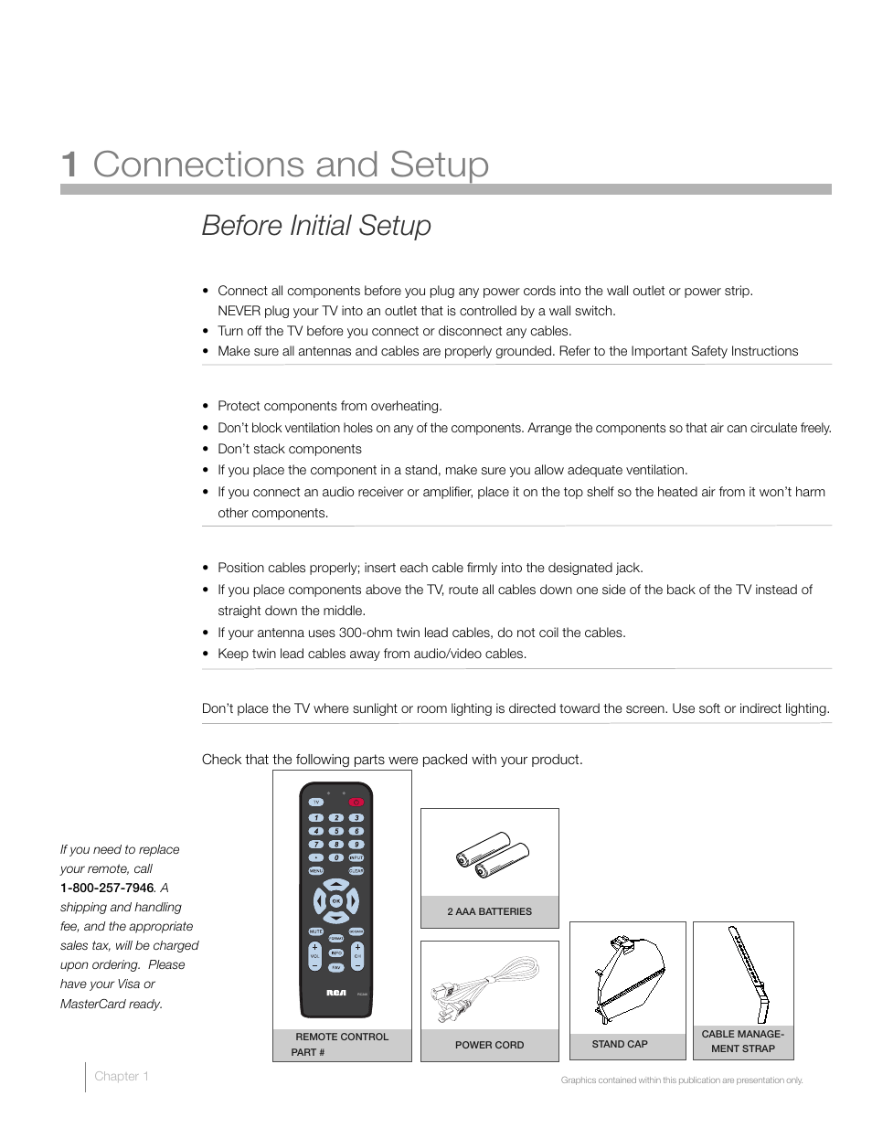 1 connections and setup, Before initial setup | RCA L19HD41 User Manual | Page 6 / 40