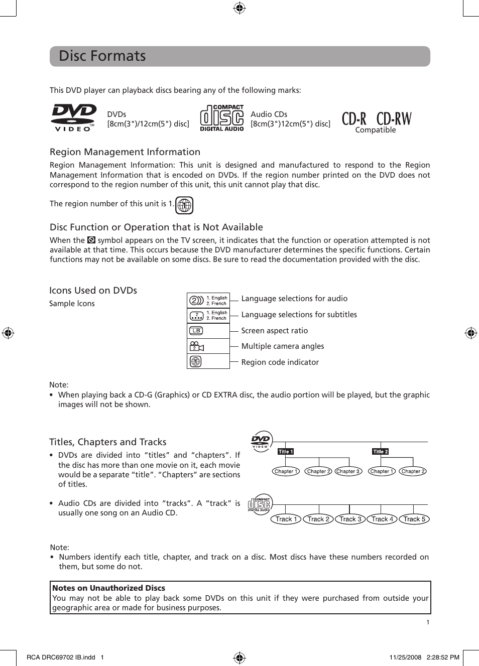 Disc formats | RCA DRC69702 User Manual | Page 5 / 28