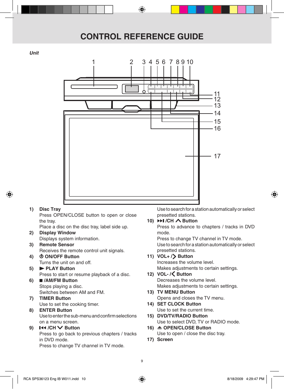 Control reference guide | RCA SPS36123 User Manual | Page 10 / 32