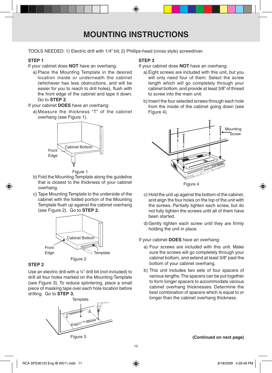 Mounting instructions | RCA SPS36123 User Manual | Page 11 / 32