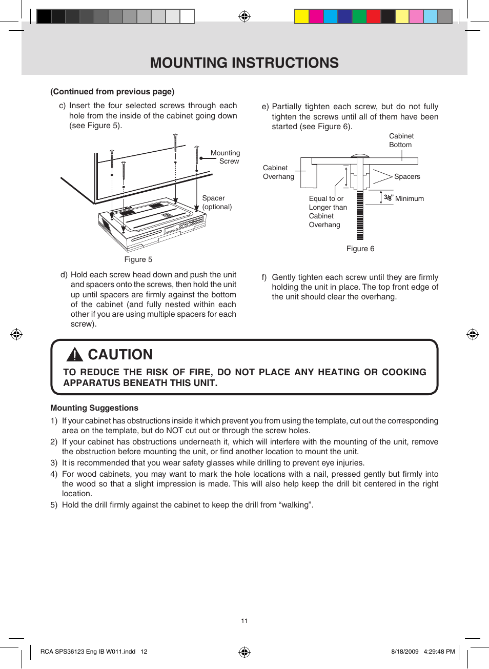 Mounting instructions, Caution | RCA SPS36123 User Manual | Page 12 / 32