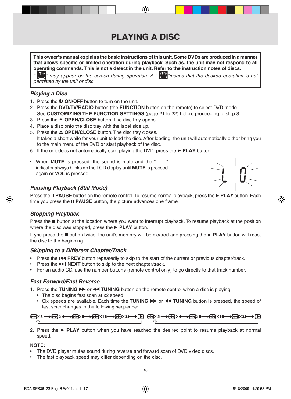 Playing a disc | RCA SPS36123 User Manual | Page 17 / 32