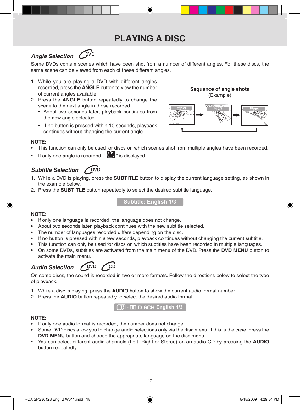 Playing a disc | RCA SPS36123 User Manual | Page 18 / 32