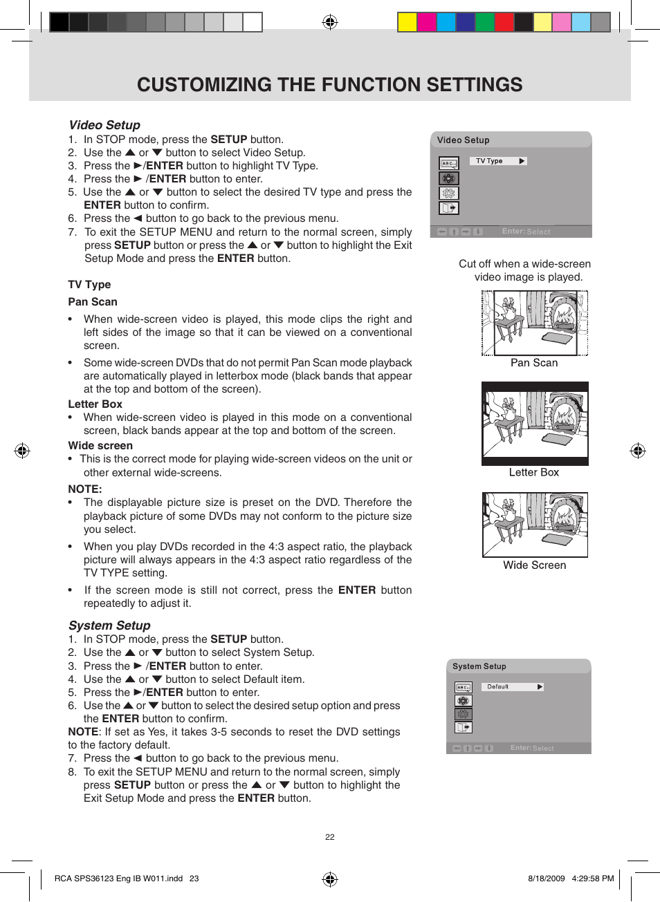 Customizing the function settings | RCA SPS36123 User Manual | Page 23 / 32