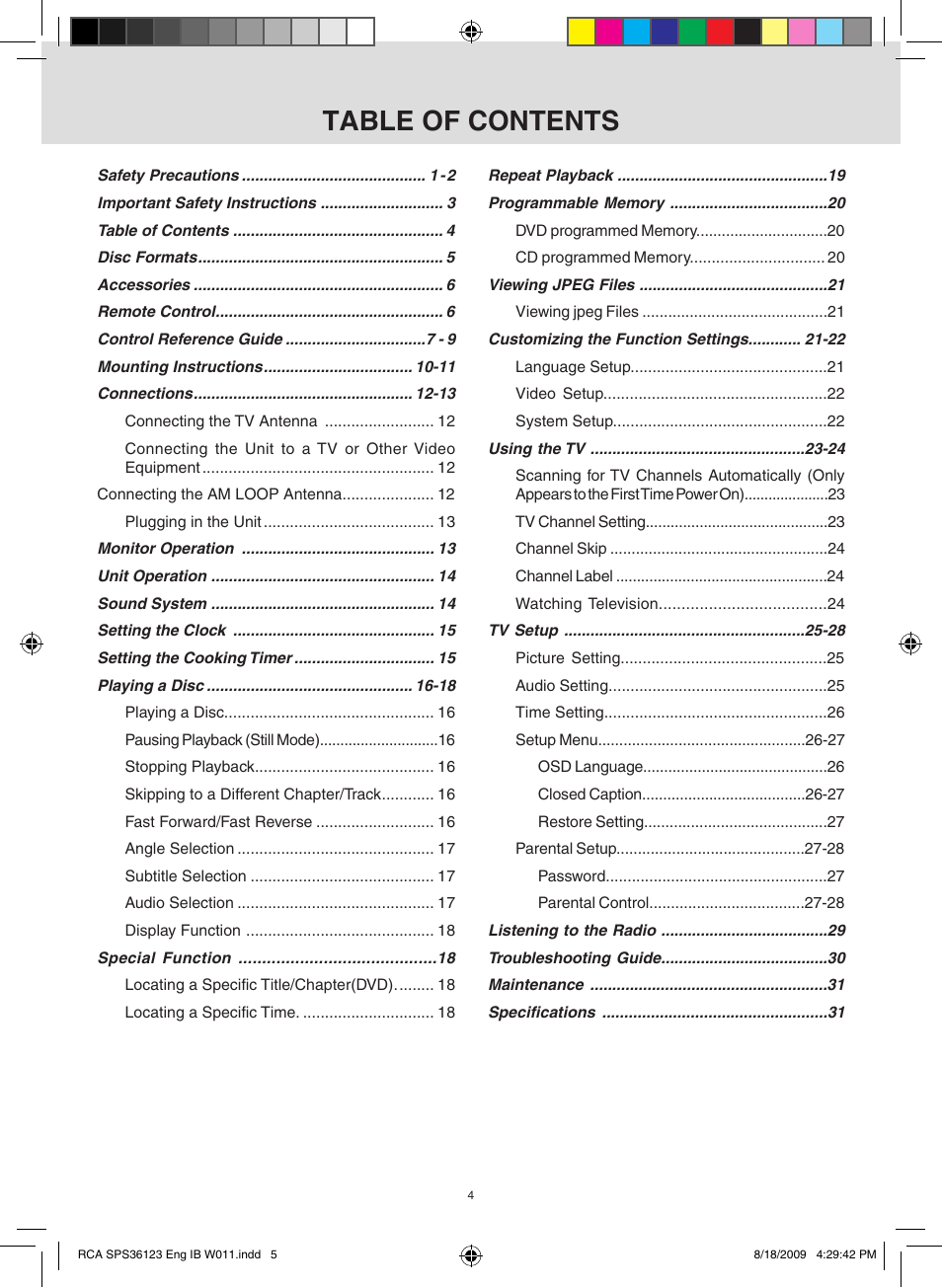 RCA SPS36123 User Manual | Page 5 / 32