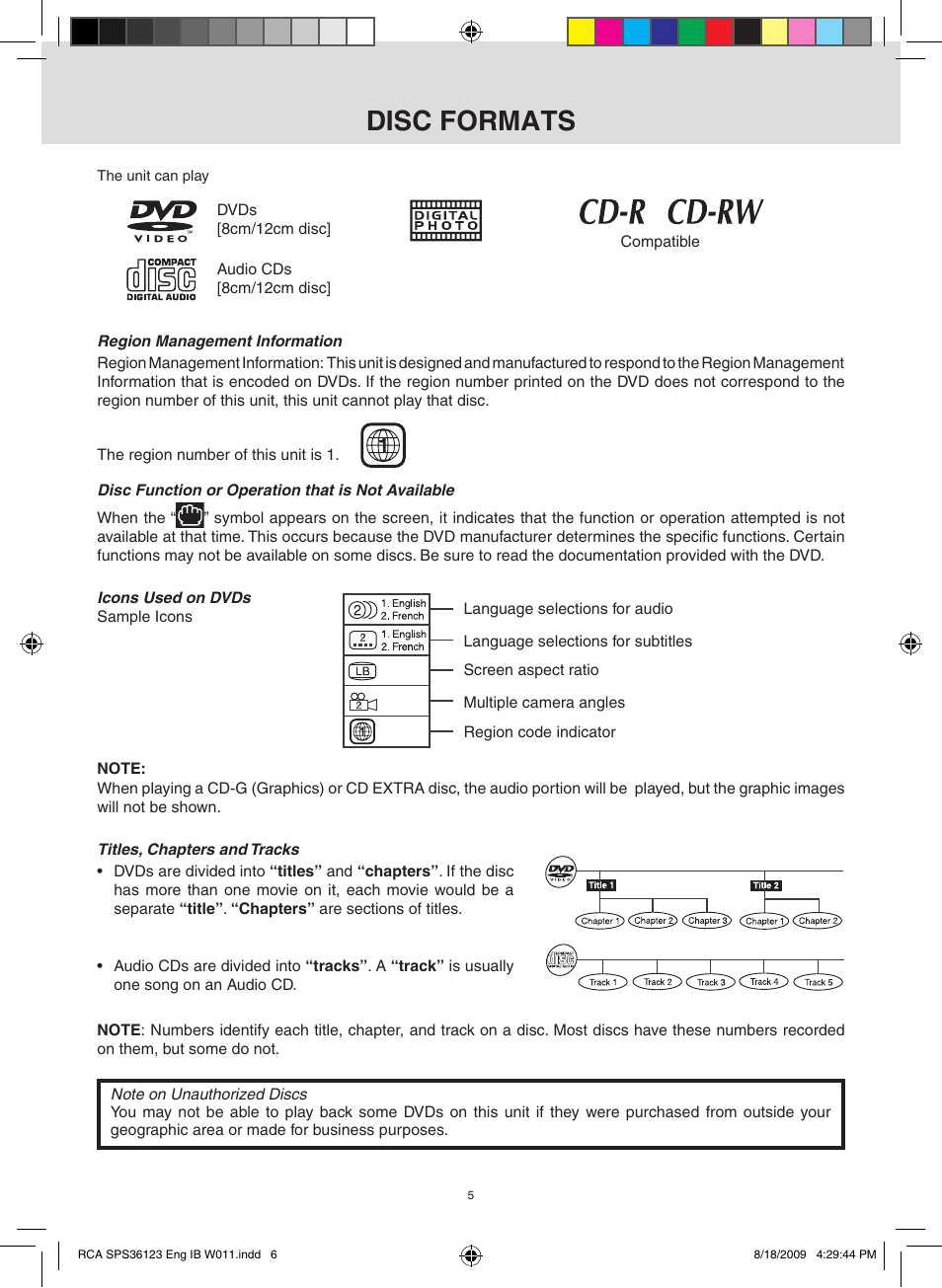 Disc formats | RCA SPS36123 User Manual | Page 6 / 32