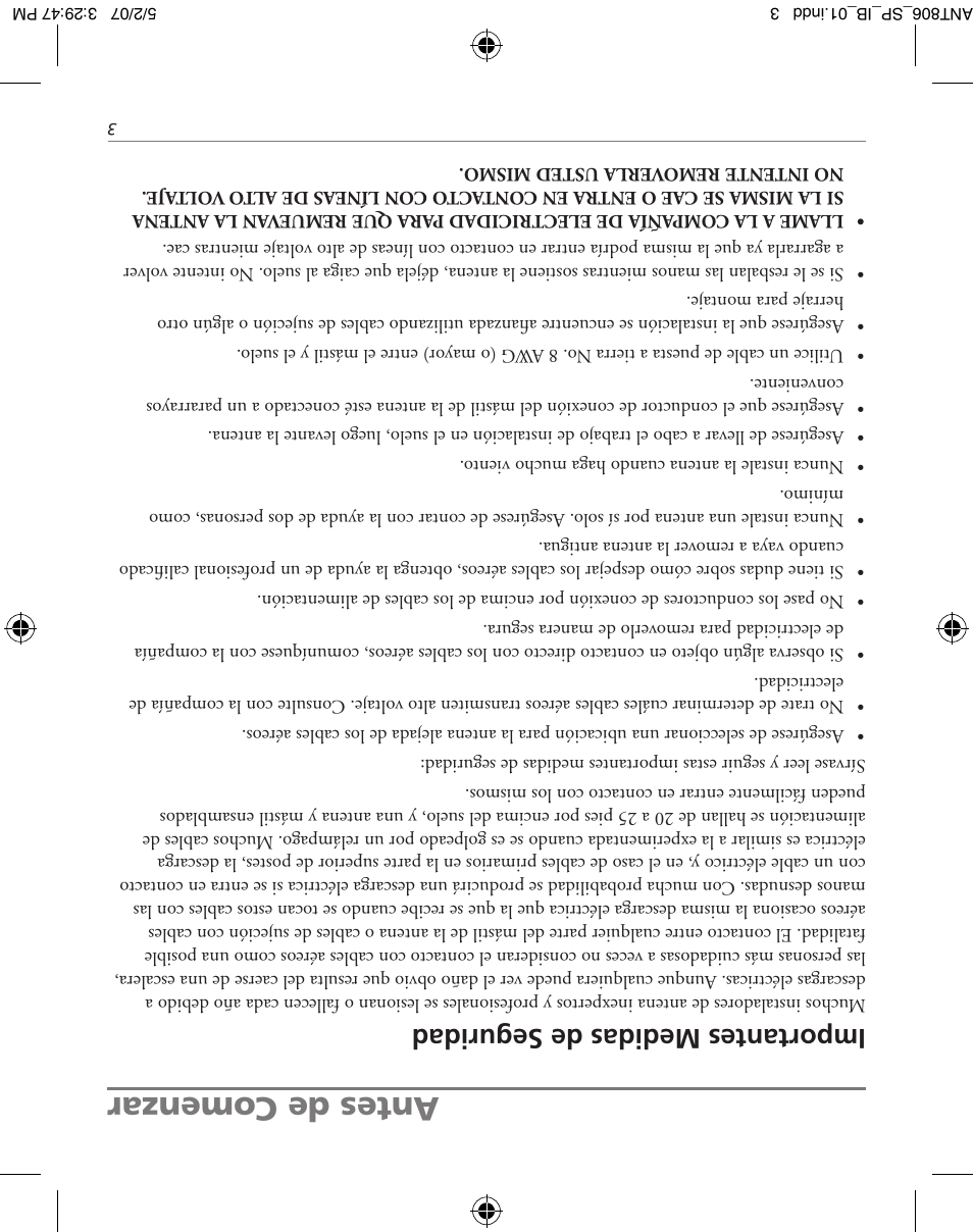 Antes de comenzar, Importantes medidas de seguridad | RCA ANT806 User Manual | Page 14 / 16