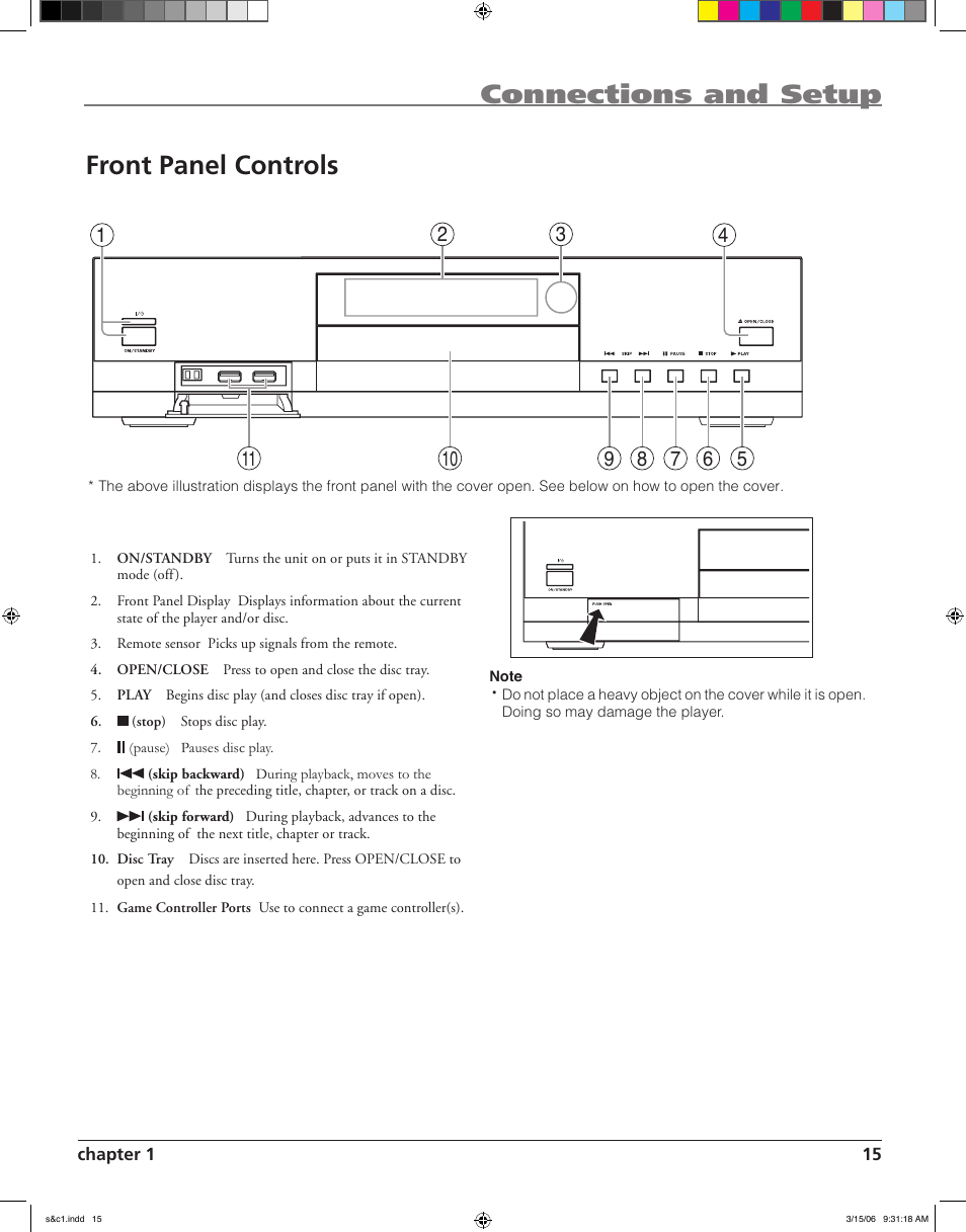 Connections and setup front panel controls | RCA HDV5000 User Manual | Page 19 / 62