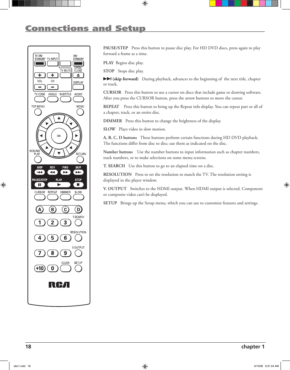 Connections and setup | RCA HDV5000 User Manual | Page 22 / 62