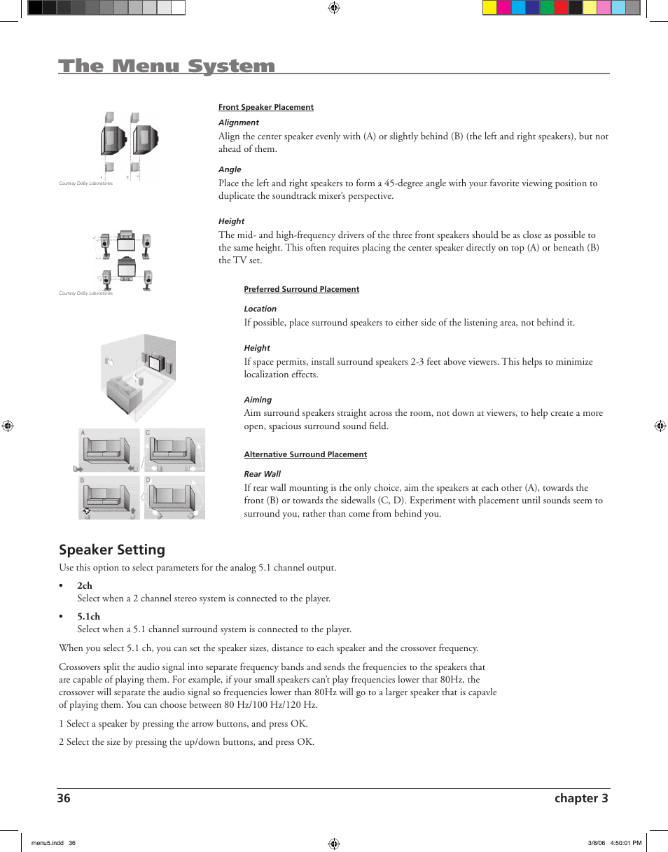 The menu system, Speaker setting, 36 chapter 3 | RCA HDV5000 User Manual | Page 40 / 62