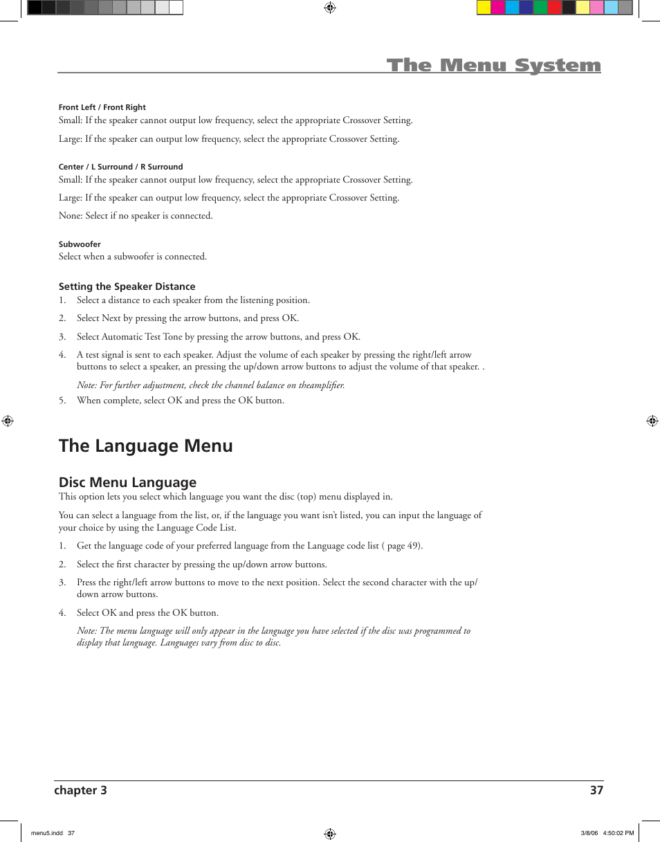 The menu system, The language menu, Disc menu language | RCA HDV5000 User Manual | Page 41 / 62