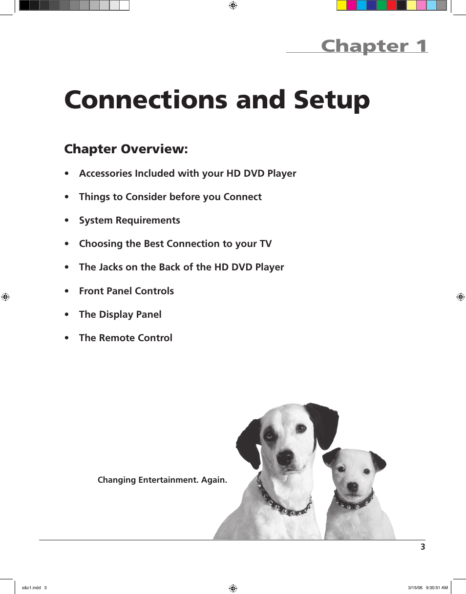 Connections and setup, Chapter 1, Chapter overview | RCA HDV5000 User Manual | Page 7 / 62