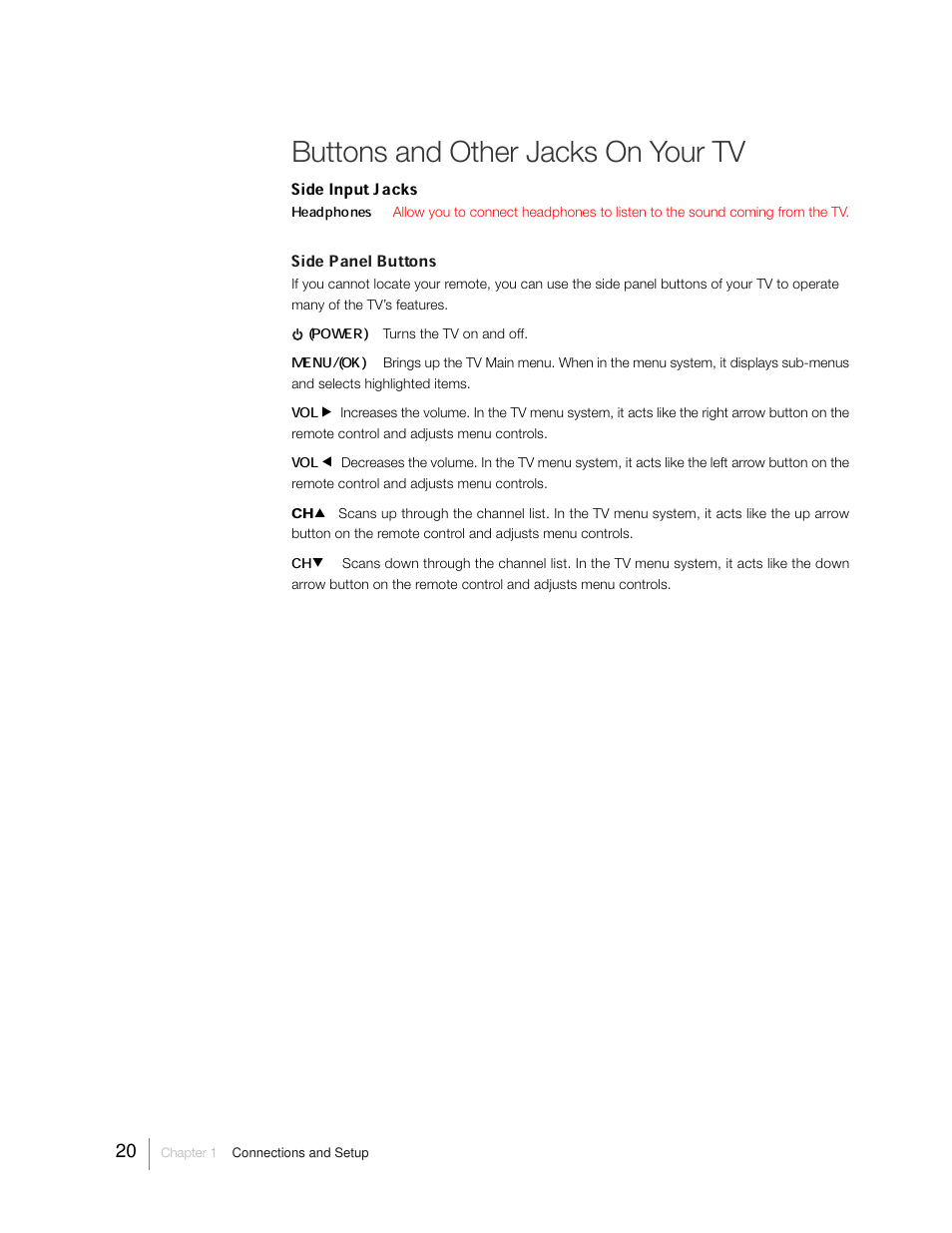 Buttons and other jacks on your tv | RCA 31Series User Manual | Page 20 / 48