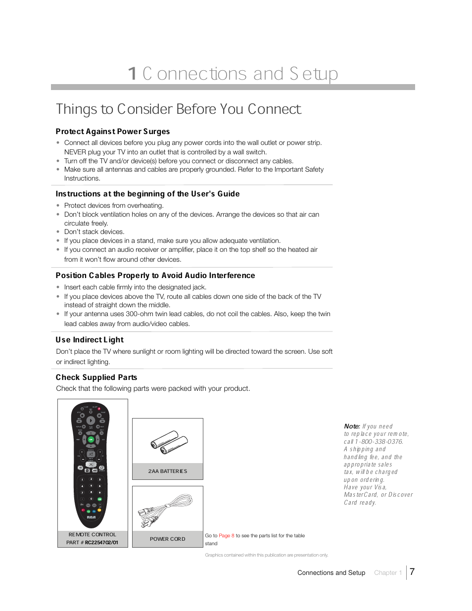 1 connections and setup, Things to consider before you connect | RCA 31Series User Manual | Page 7 / 48