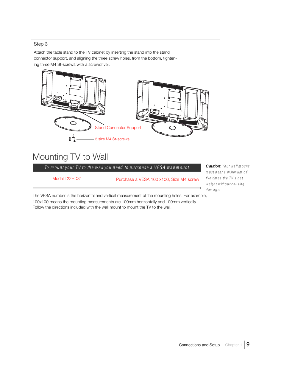 Mounting tv to wall | RCA 31Series User Manual | Page 9 / 48