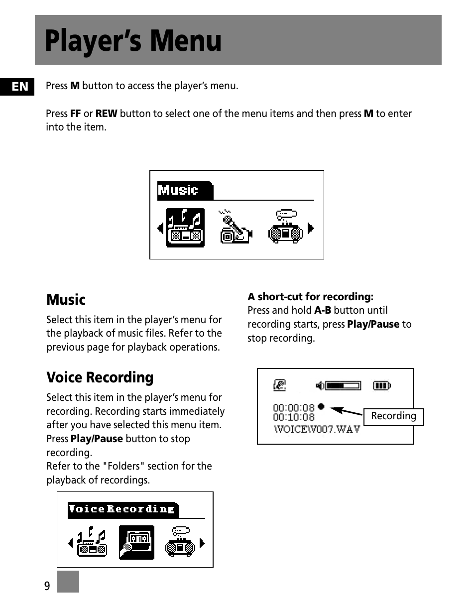 Player’s menu | RCA M300 User Manual | Page 18 / 27