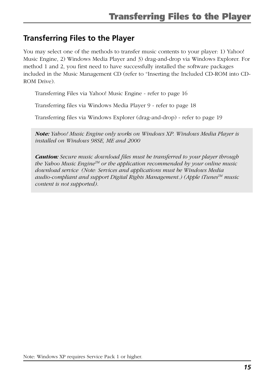 Transferring files to the player | RCA H106 User Manual | Page 15 / 40