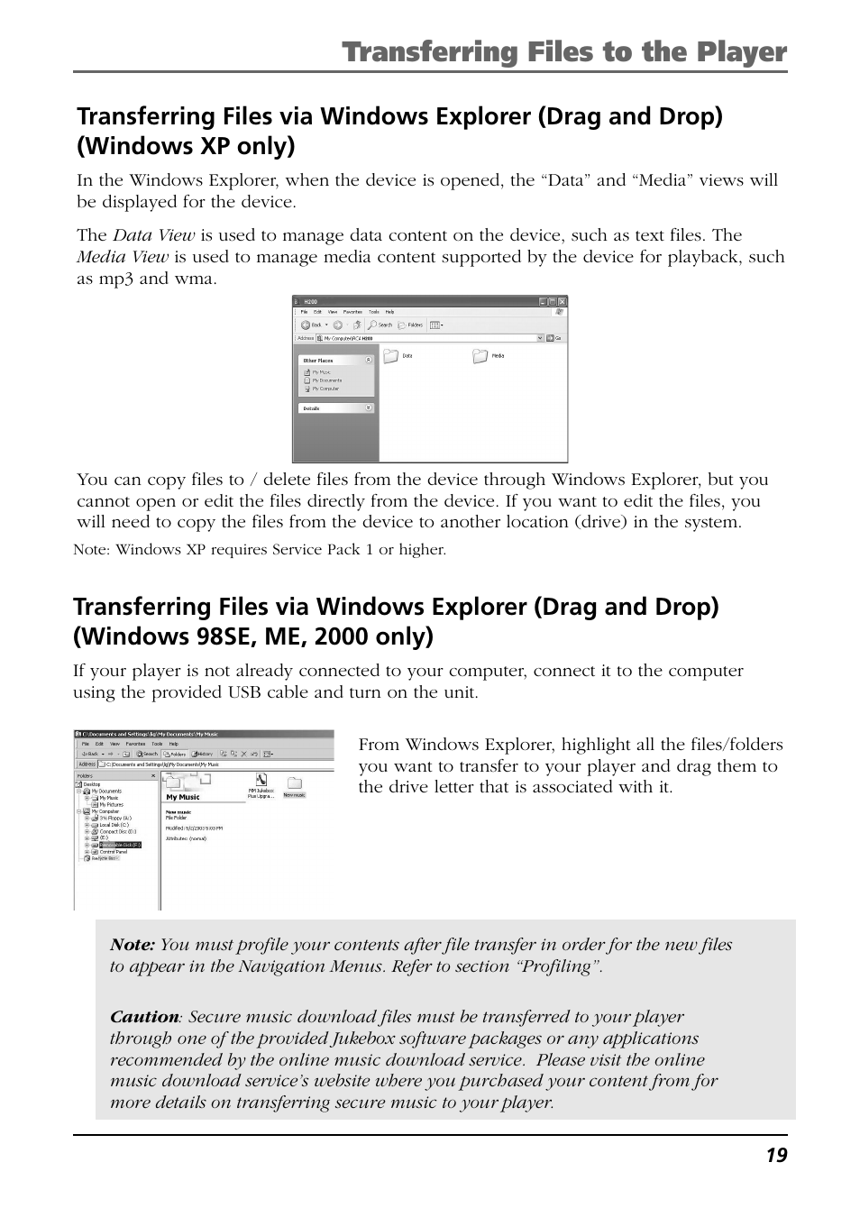 Transferring files to the player | RCA H106 User Manual | Page 19 / 40