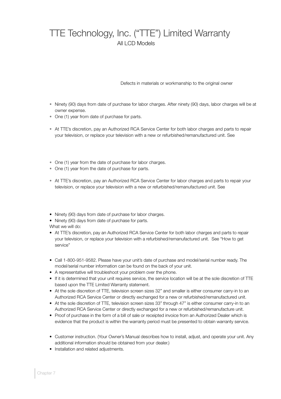 Tte technology, inc. (“tte”) limited warranty | RCA L40HD33D User Manual | Page 54 / 56